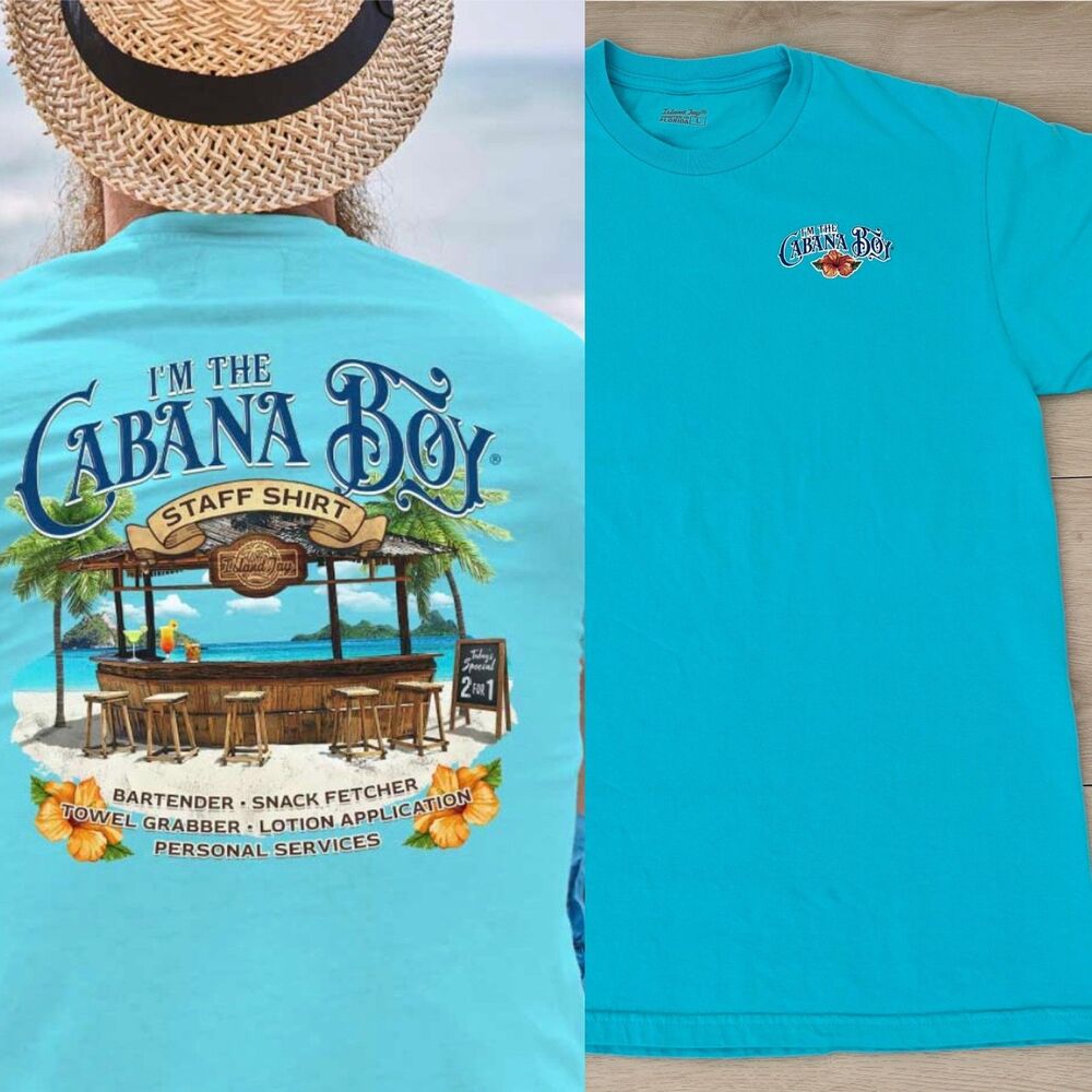 Island Jay I'm The Cabana Boy STAFF T-Shirt in Lagoon Blue Size L EXCELLENT Cond